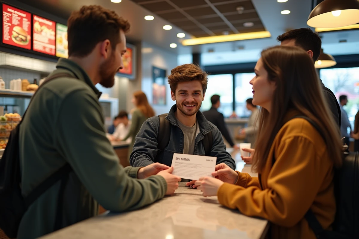 Famille au restaurant avec cheque ANCV en interaction