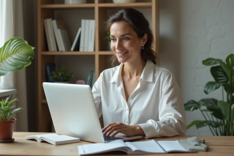 Femme d'âge moyen dans un bureau à domicile moderne
