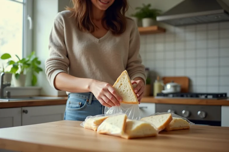 Femme préparant des sandwichs triangulaires dans la cuisine