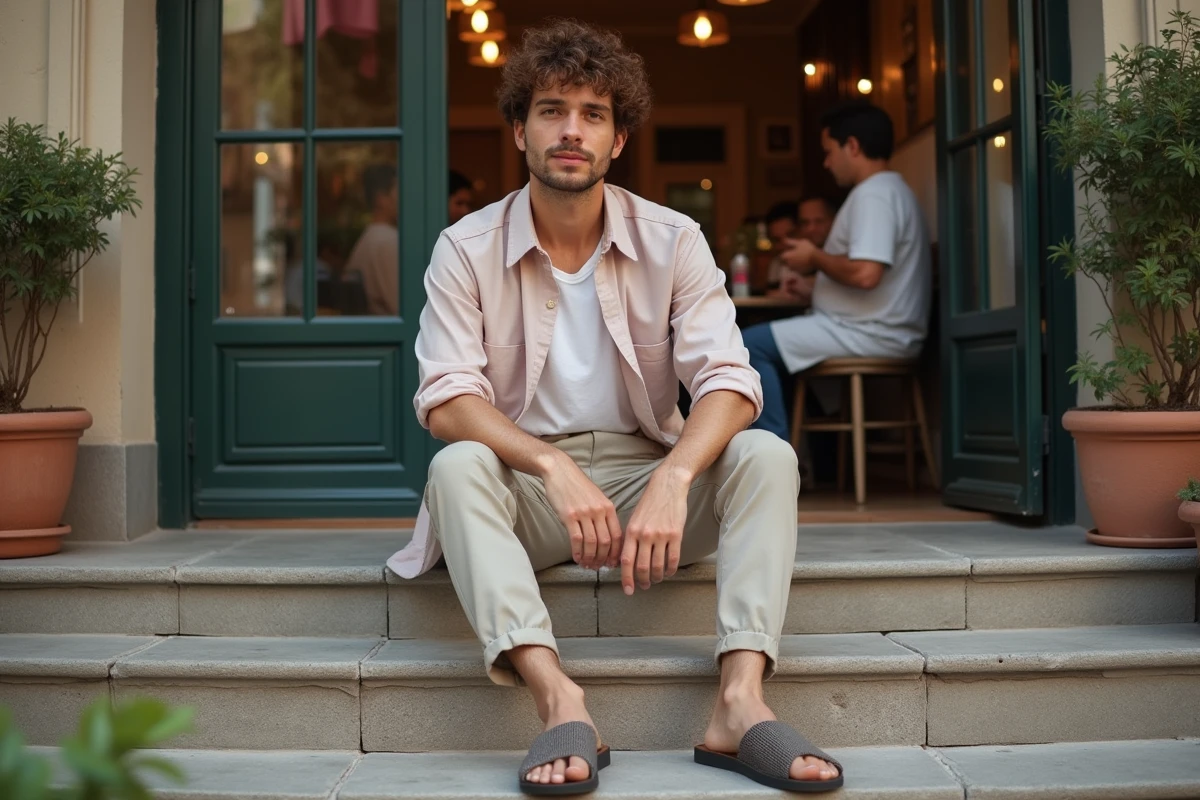 Jeune homme assis sur les escaliers d