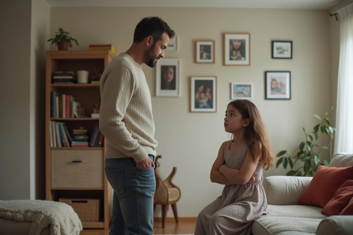 Père et fille dans une ambiance domestique tendue